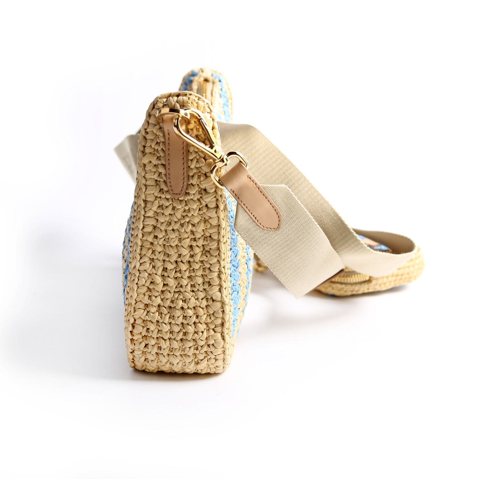 Prada Raffia Re-Edition 2005 Shoulder Beige/Blue Bag