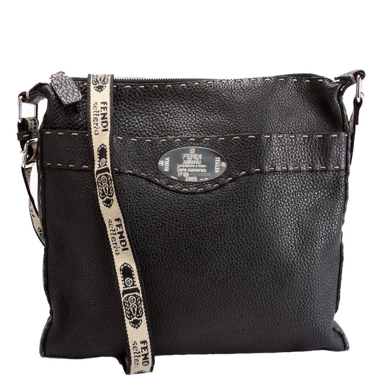 Fendi Cuoio Romano Selleria Messenger Black Bag