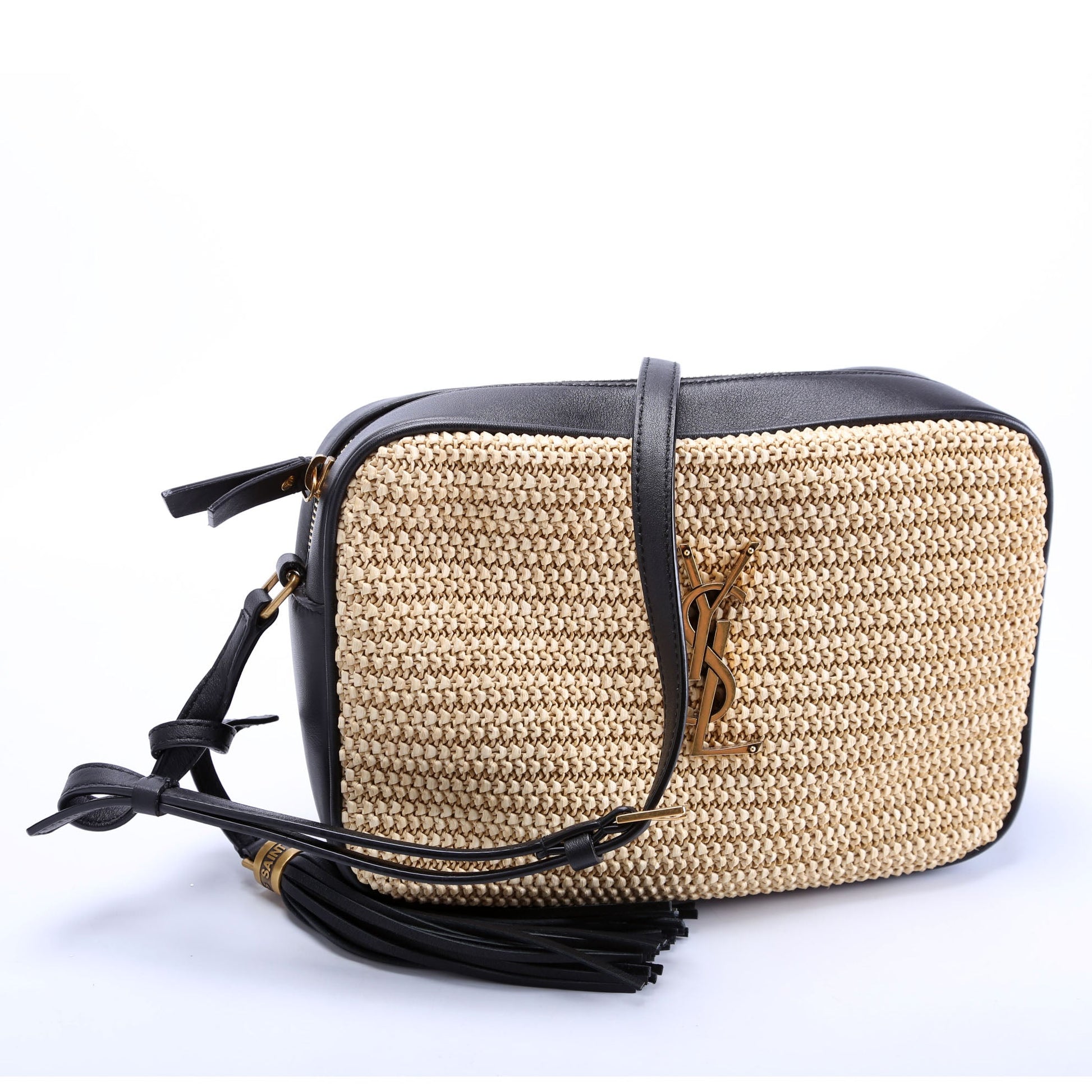 Saint Laurent 612542 Lou Camera Medium Raffia Tan Bag