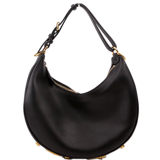 Fendi graphy Small Leather Hobo Black Bag