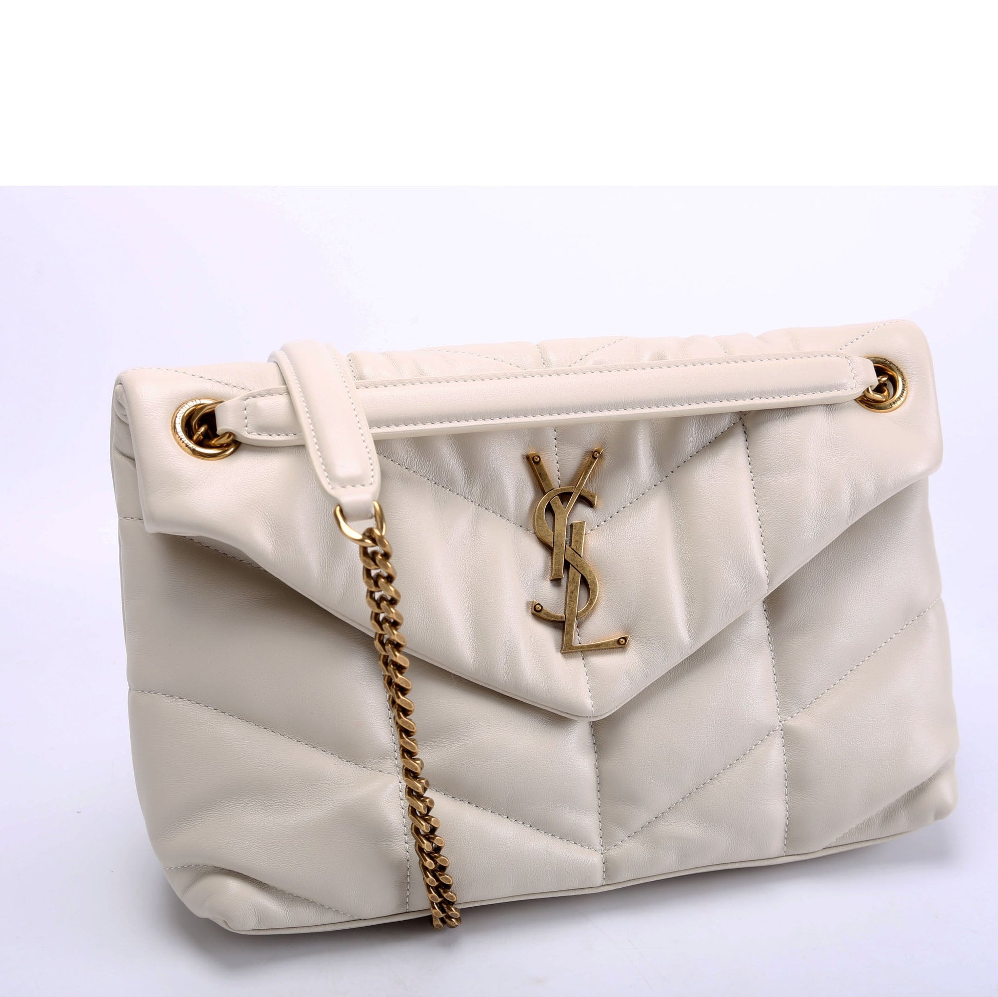 Saint Laurent Puffer Quilted Small Lambskin 577476 Cream Bag