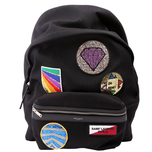 Saint Laurent Multi Patch Hunting Backpack Canvas Black Bag
