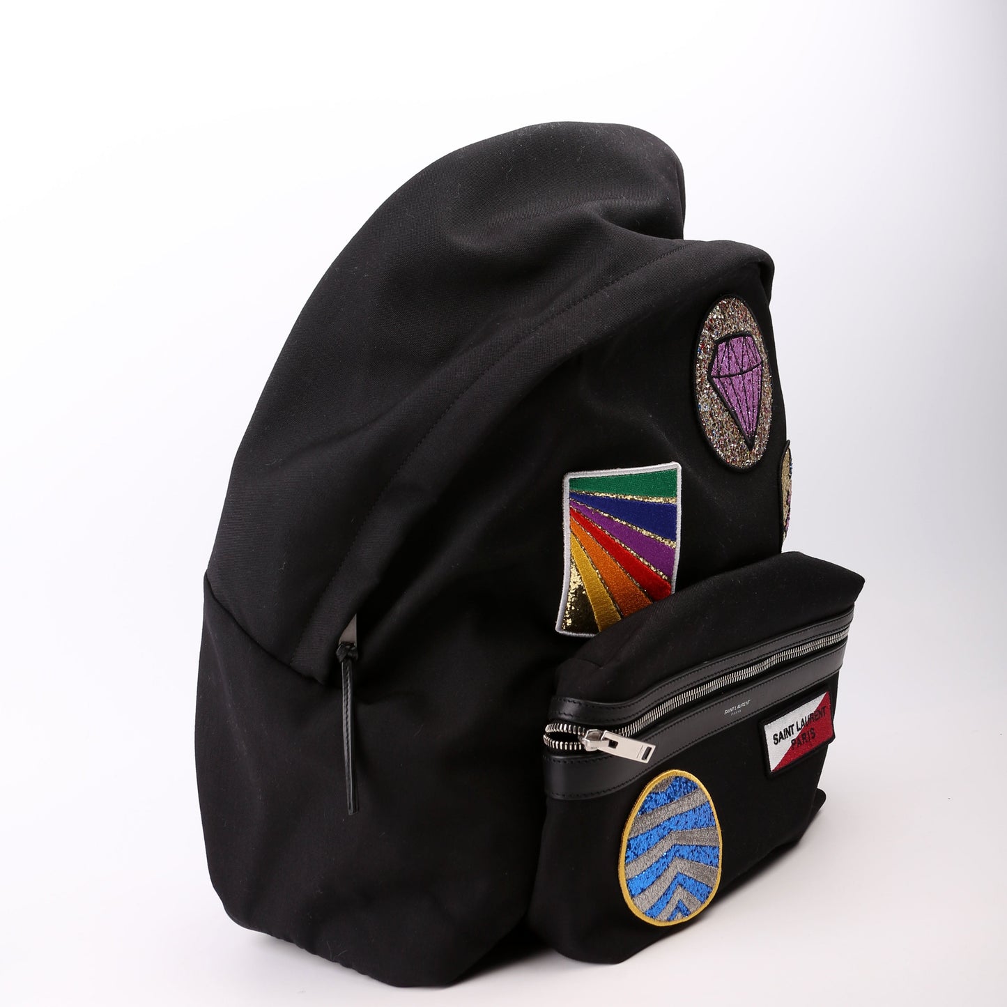 Saint Laurent Multi Patch Hunting Backpack Canvas Black Bag