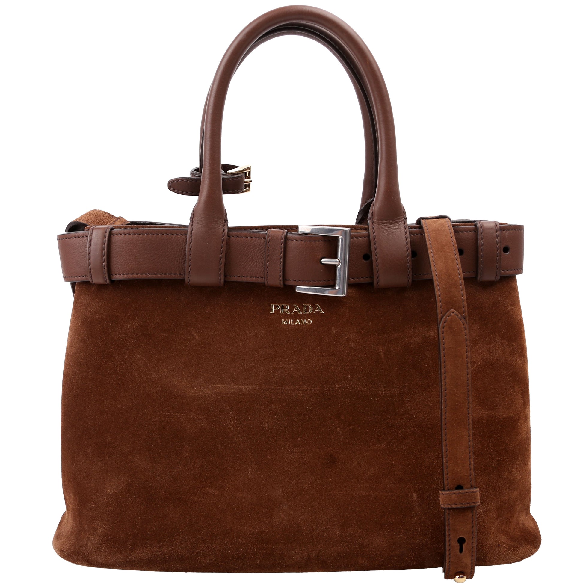 Prada Buckle With Belt Scamosciate Small Brown Bag