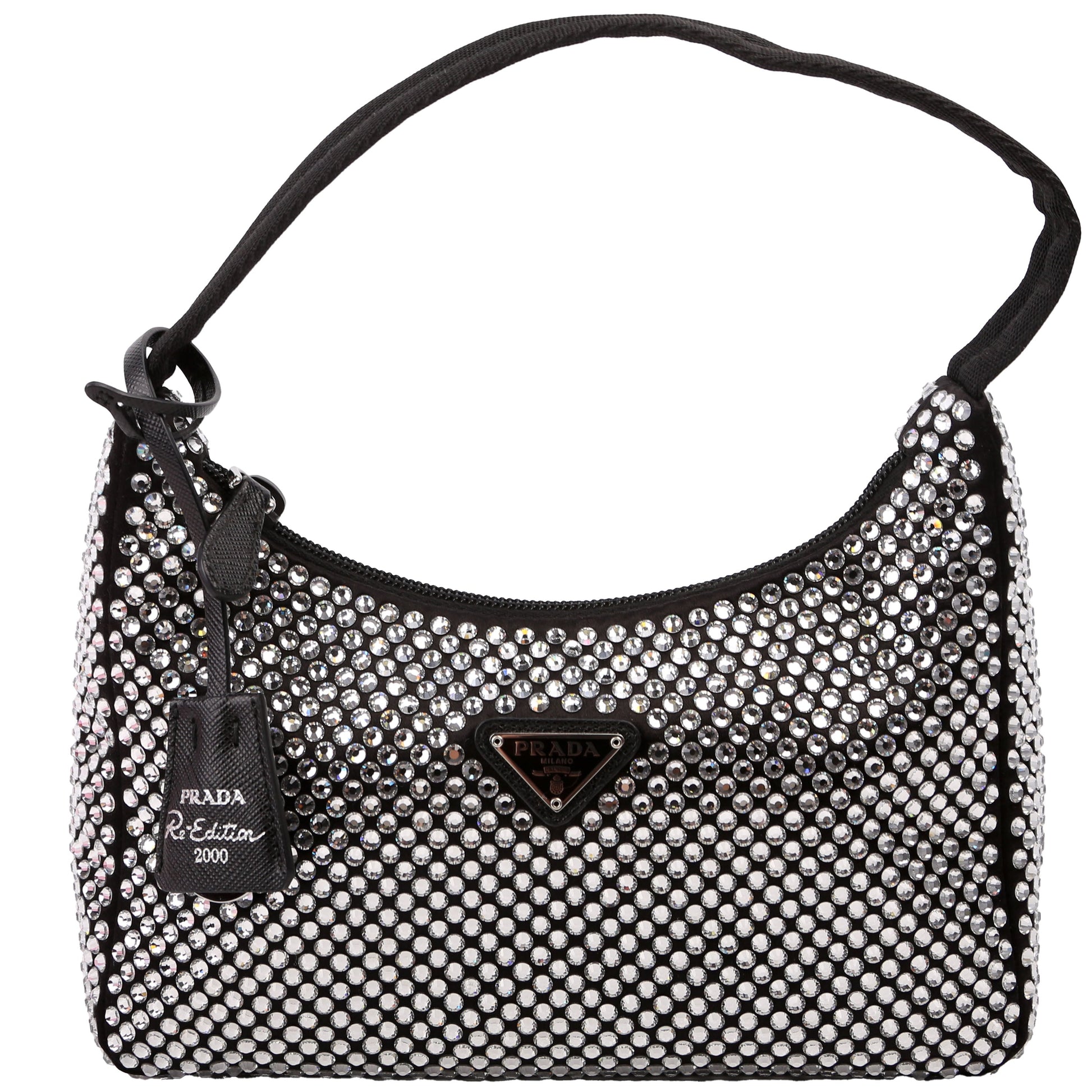 Prada Satin Crystal Re-Edition 2000 Mini Black Bag