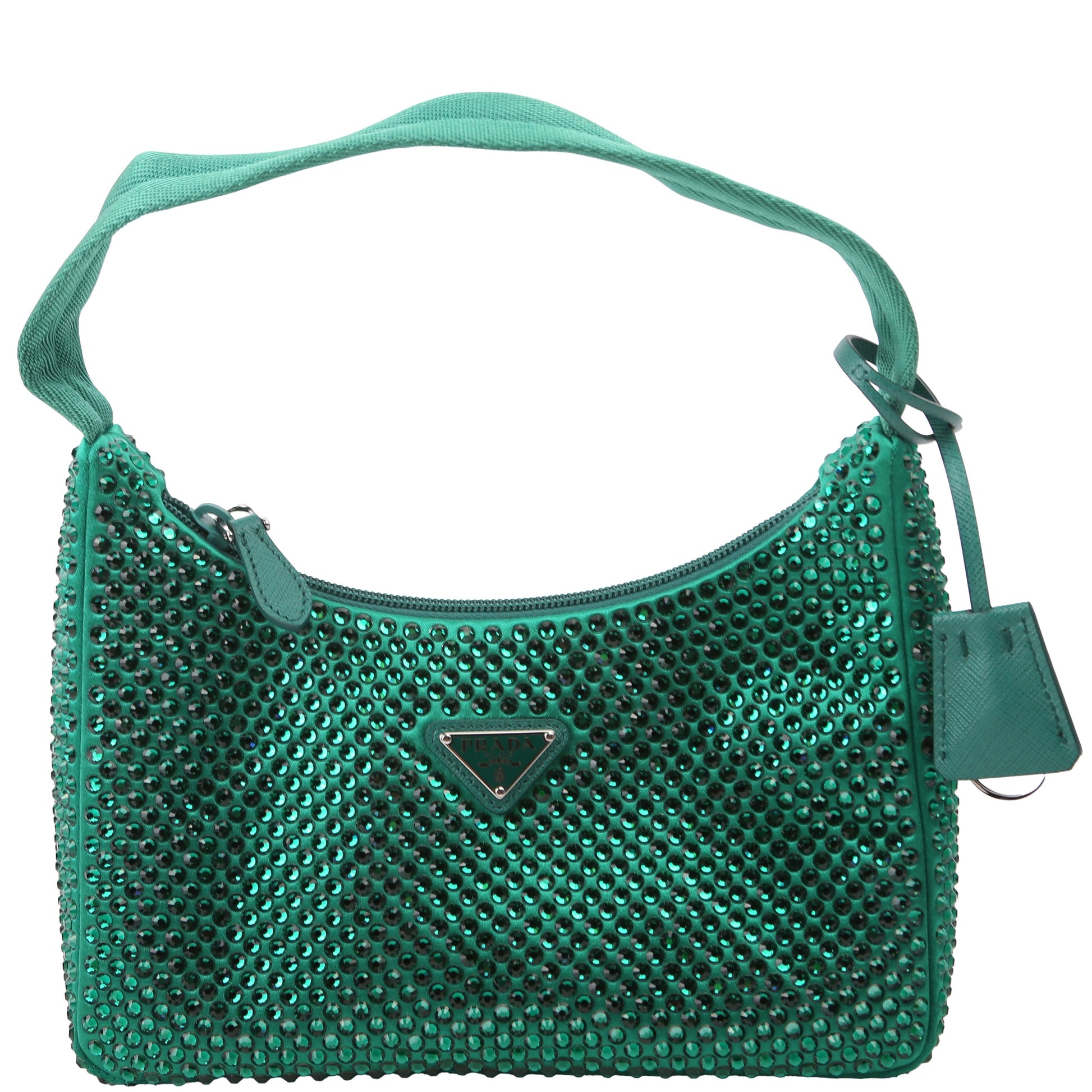 Prada Satin Crystal Re-Edition 2000 Mini Green Bag