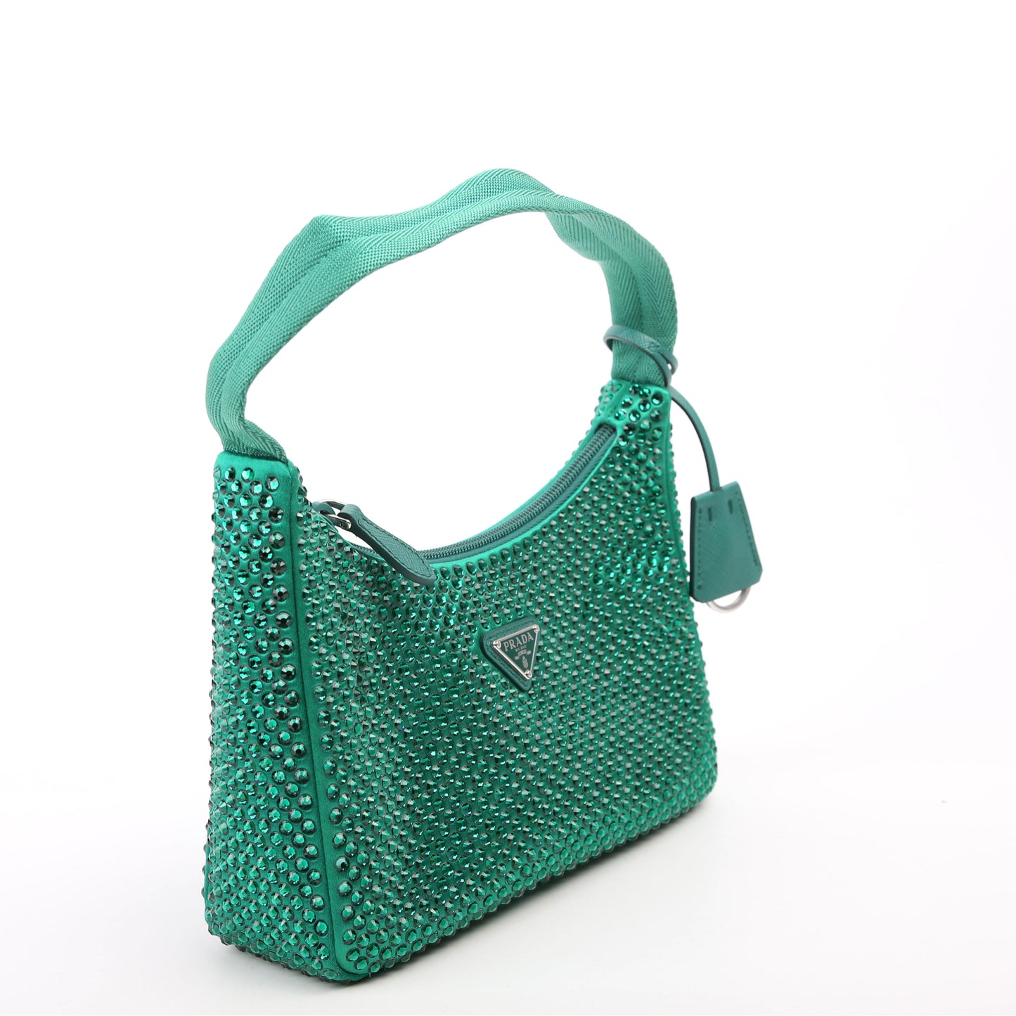 Prada Satin Crystal Re-Edition 2000 Mini Green Bag