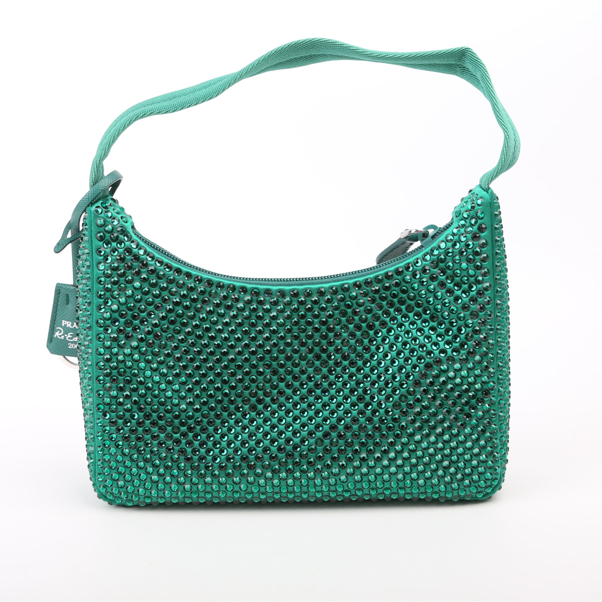 Prada Satin Crystal Re-Edition 2000 Mini Green Bag