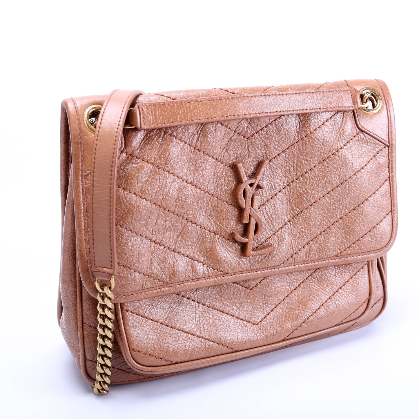 Saint Laurent Niki Medium Crinkle Leather 633158 Brown Bag