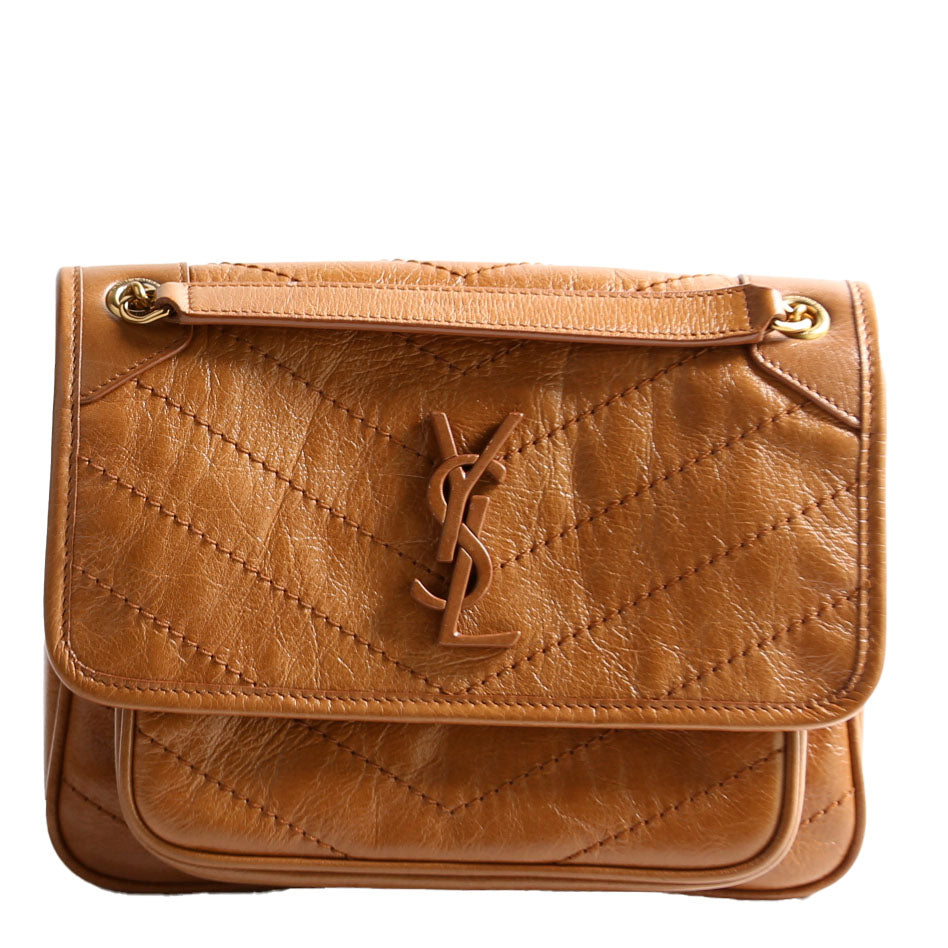 Saint Laurent Niki Baby Crinkled Leather 633160 Brown Bag