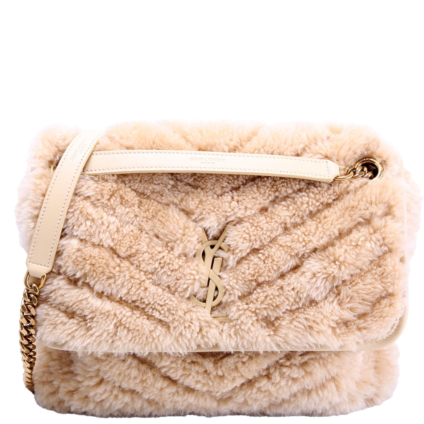 Saint Laurent Niki Medium Shearling 633187 Tan Bag