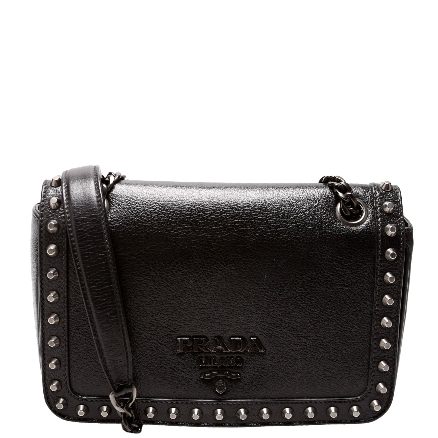 Prada Glace Calfskin Studded Crossbody Black Bag