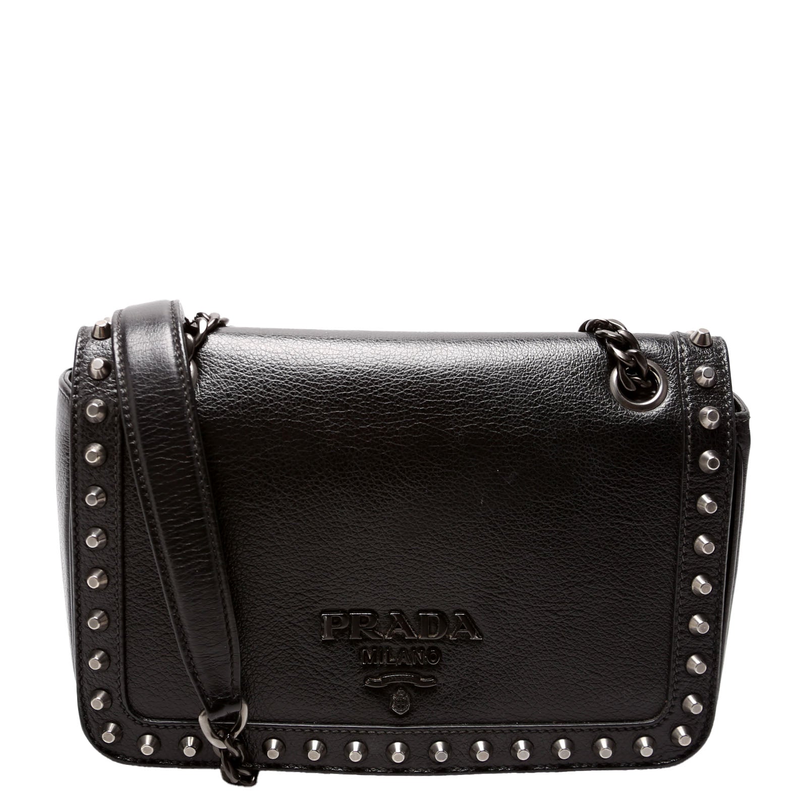 Prada Glace Calfskin Studded Crossbody Black Bag