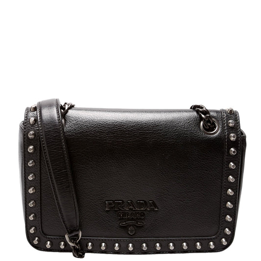 Prada Glace Calfskin Studded Crossbody Black Bag