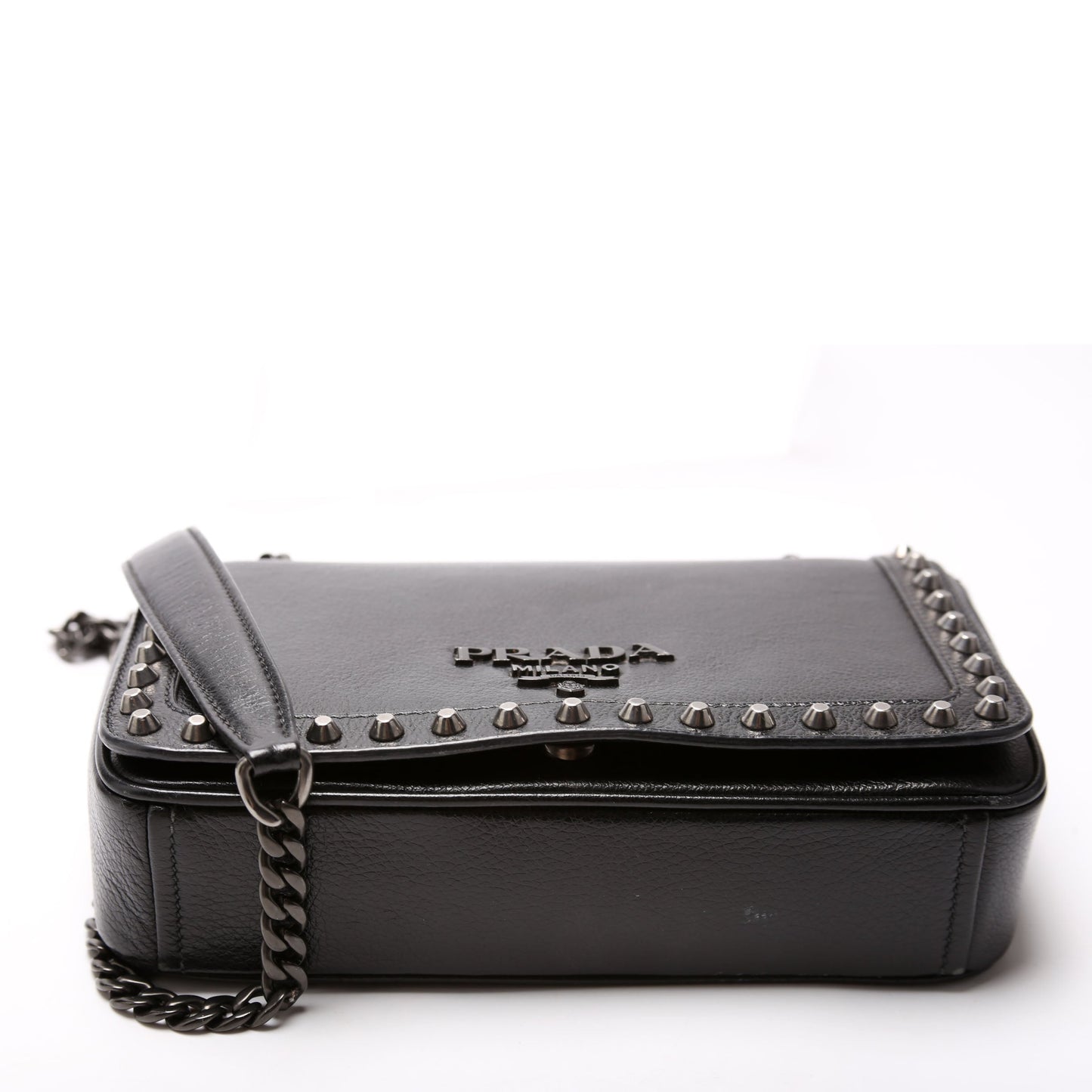 Prada Glace Calfskin Studded Crossbody Black Bag