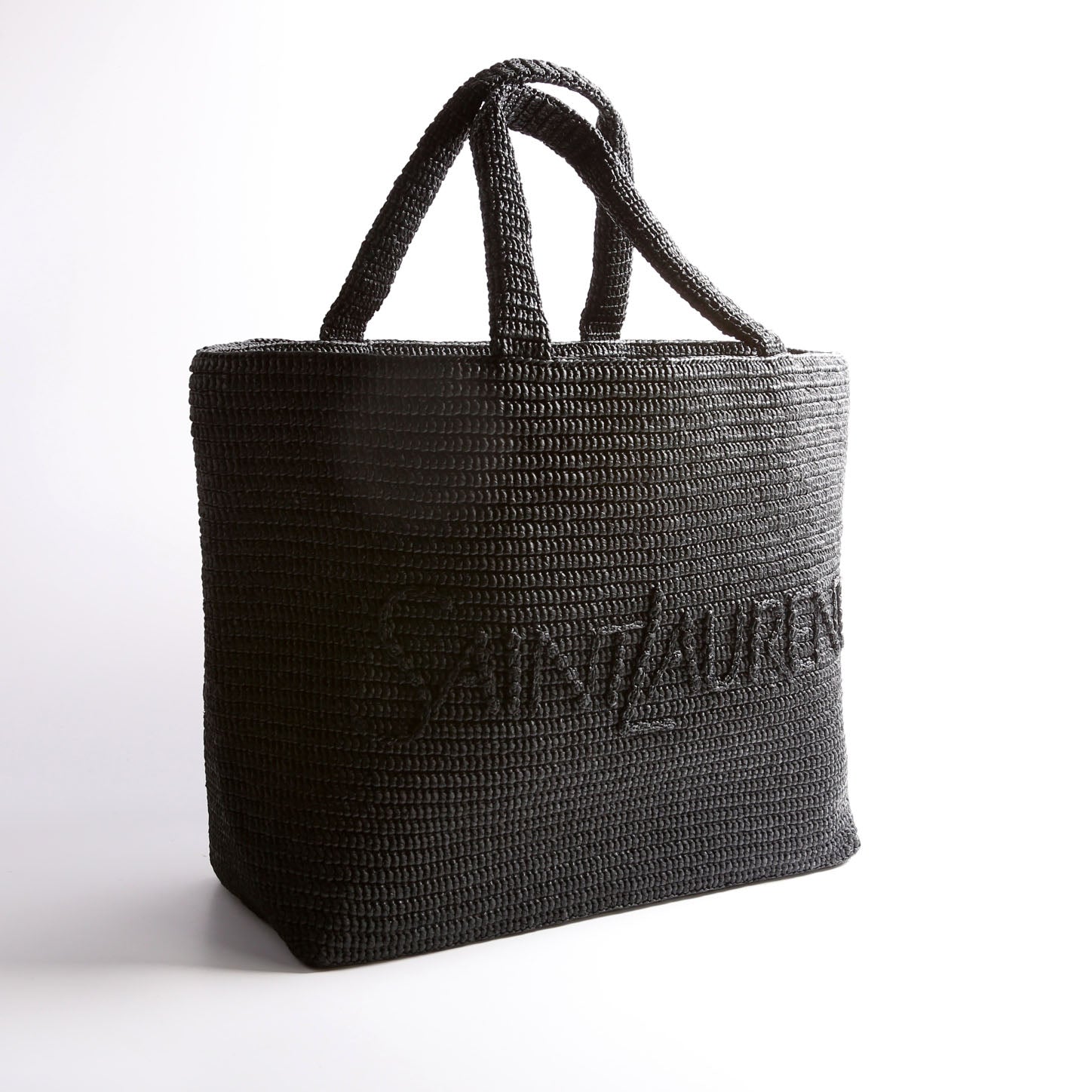 Saint Laurent Tonal Raffia Tote Black Bag