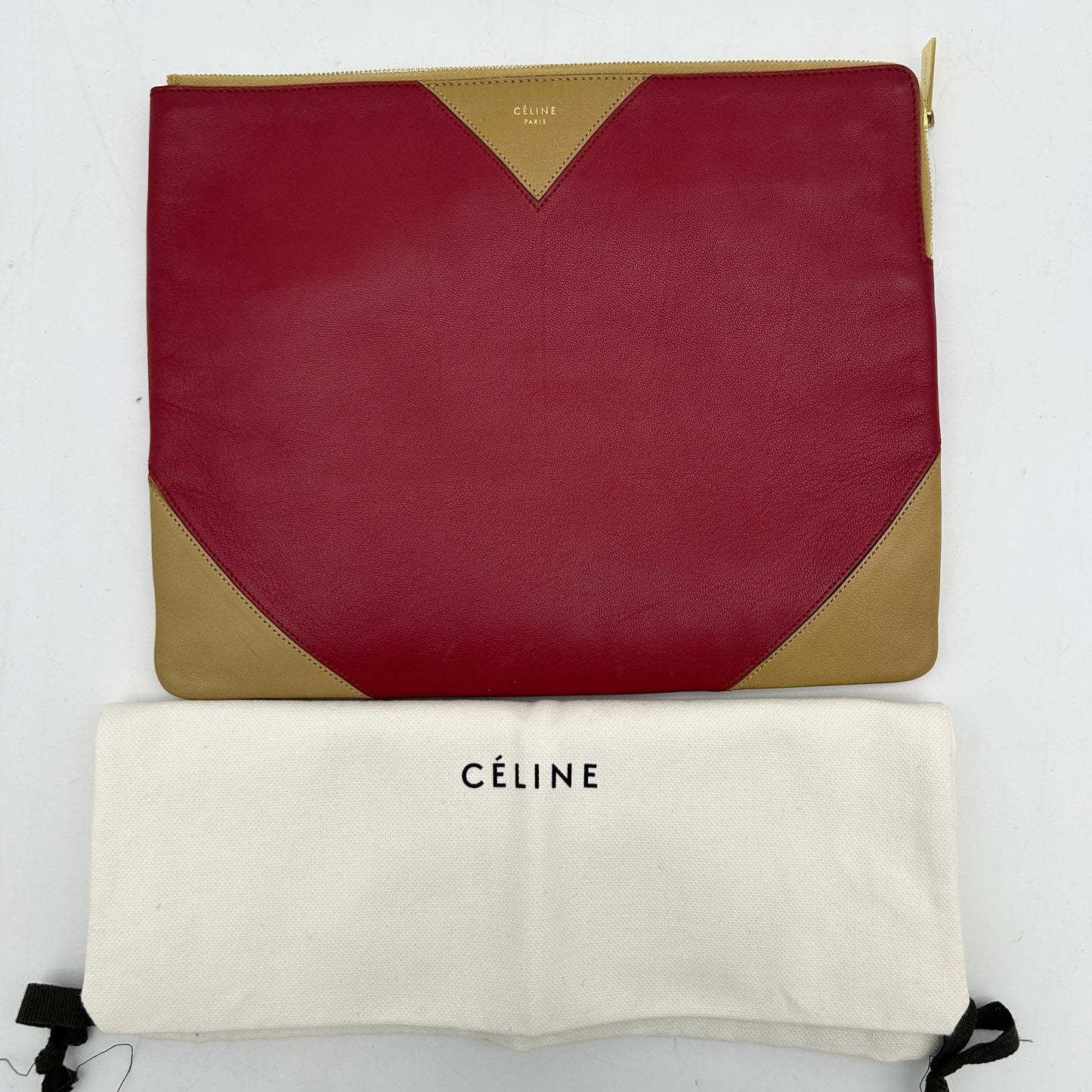 Luxury CELINE Bi Color Large Coeur Red Beige Leather Clutch