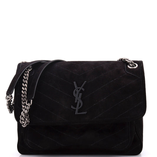 Luxury Saint Laurent Trending 2025 Niki Chain Flap Bag Matelasse Chevron Suede Medium