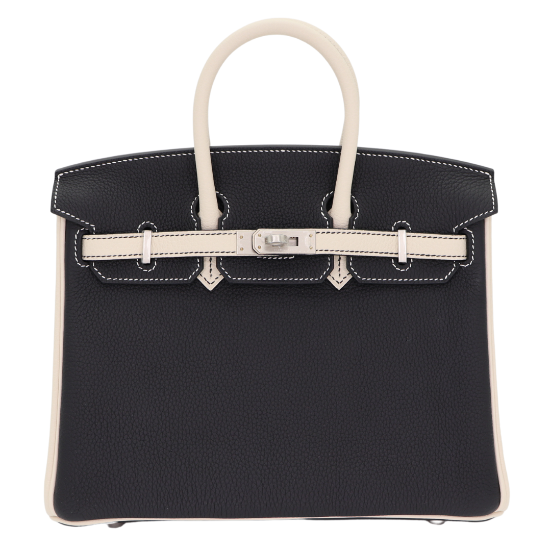 Hermes25cm Birkin HSS Black/ Craie Togo Leather Brushed Palladium Hardware