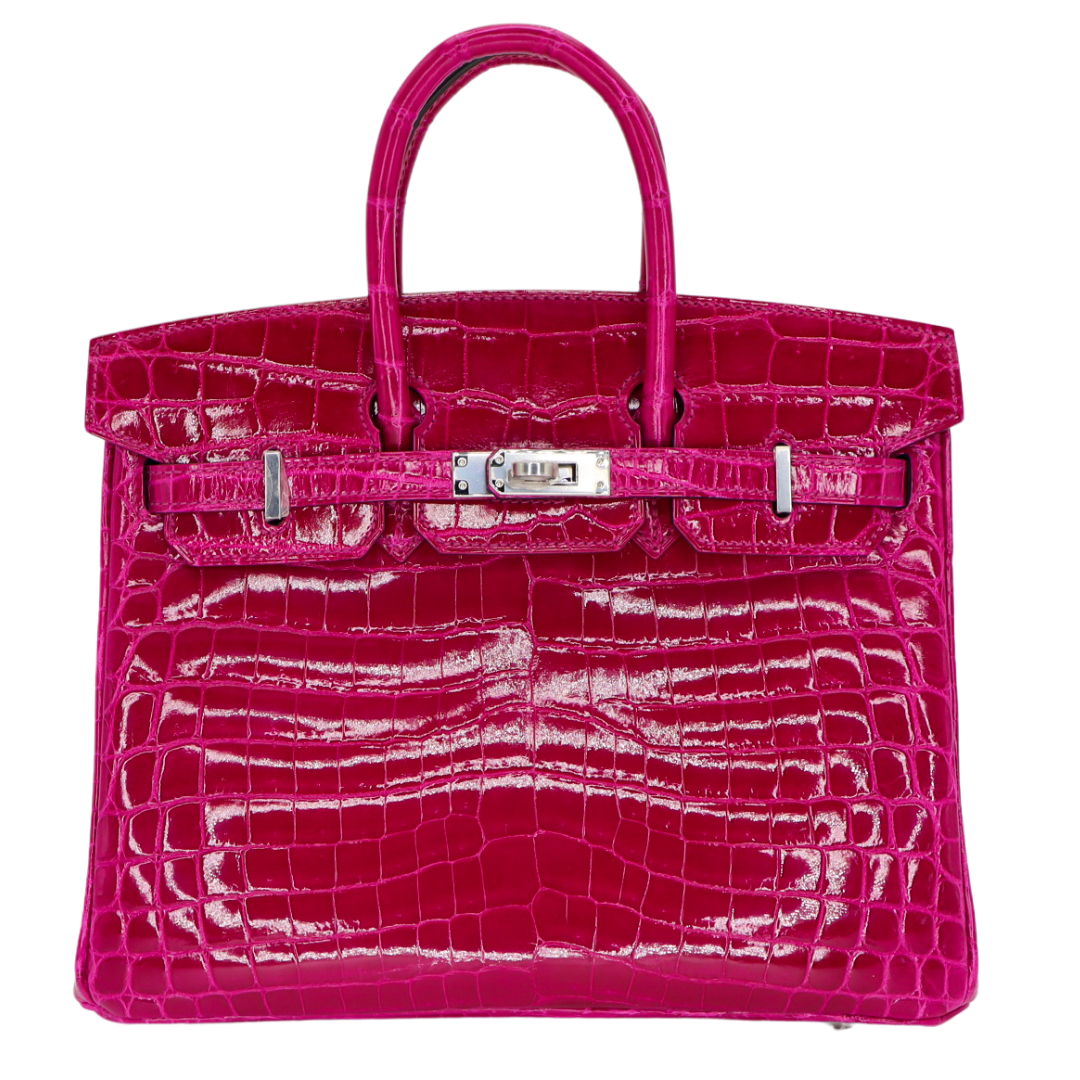 Hermes25cm Birkin Rose Scheherazade Shiny Niloticus Crocodile Palladium Hardware