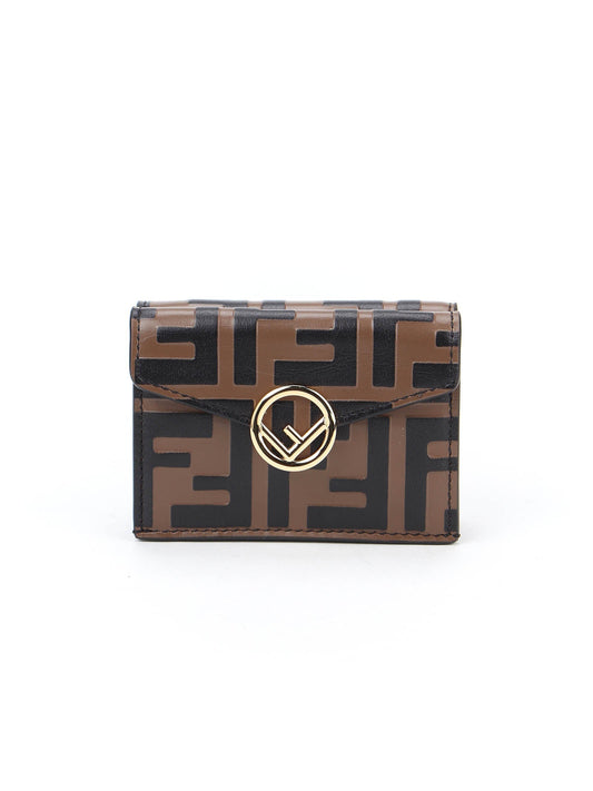 FENDI Micro Trifold Wallet Brown Leather