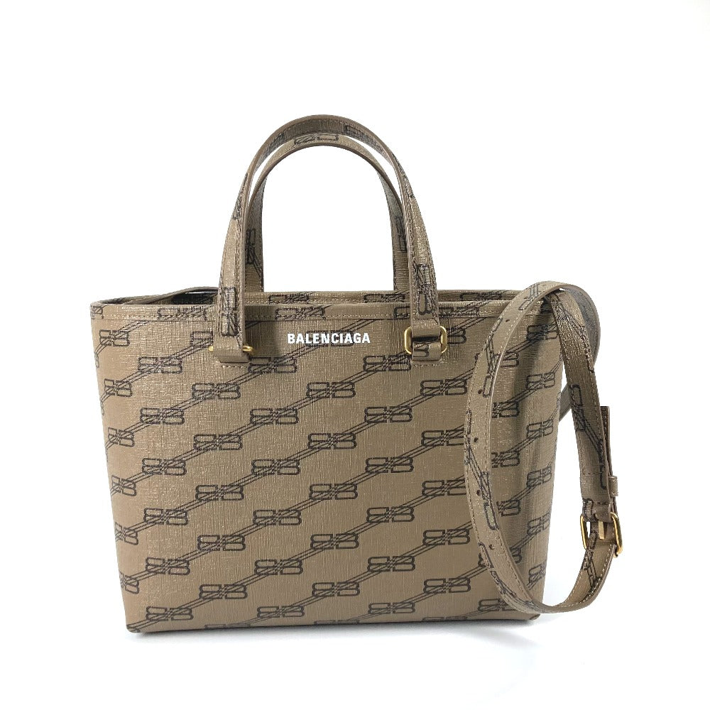 BALENCIAGA Tote Bag 702699 leather beige shoulder bag BB total logo Women