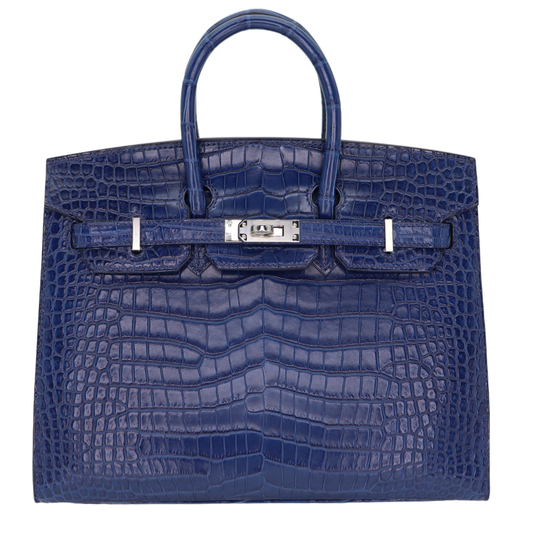Hermes25cm Birkin Sellier Indigo Aizome Matte Porosus Crocodile Palladium Hardware