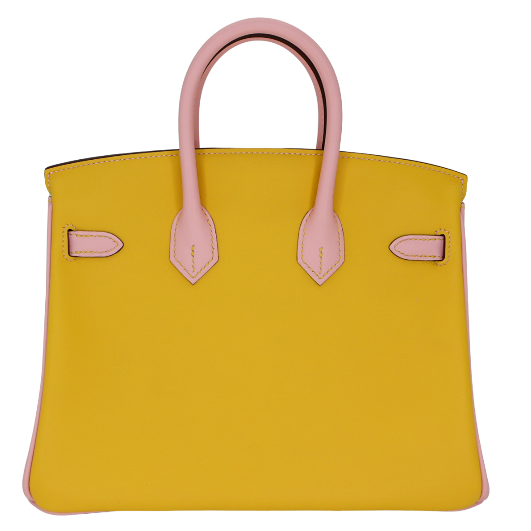 Hermes25cm Birkin HSS Jaune de Naples/ Mauve Swift Leather Permabrass Hardware