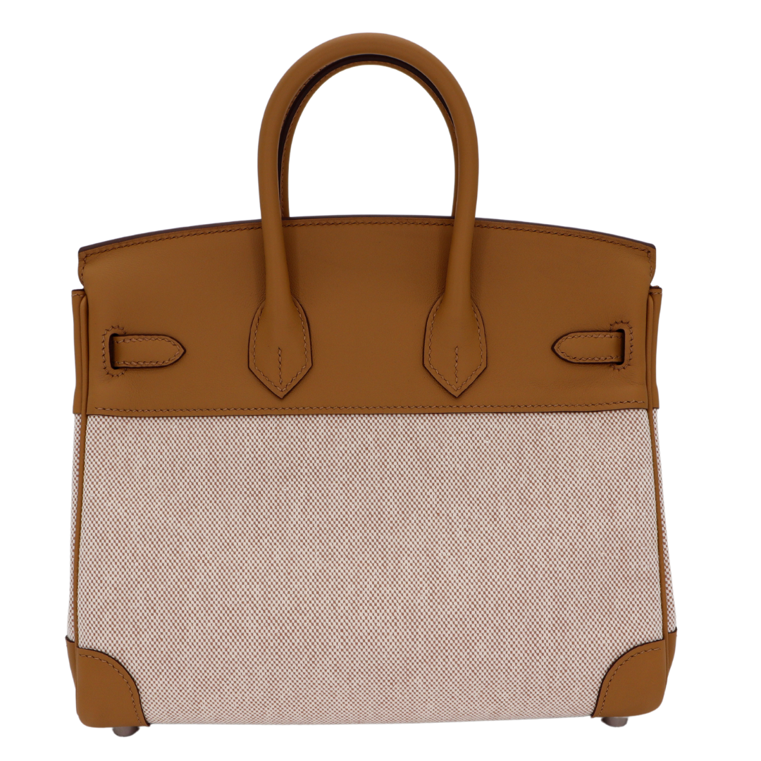 Hermes25cm Birkin Biscuit Toile/ Swift Leather Palladium Hardware