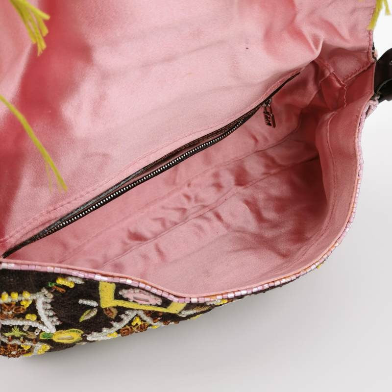 Fendi Baguette   Brown Canvas with embroidery sequins mirrors and tassels
