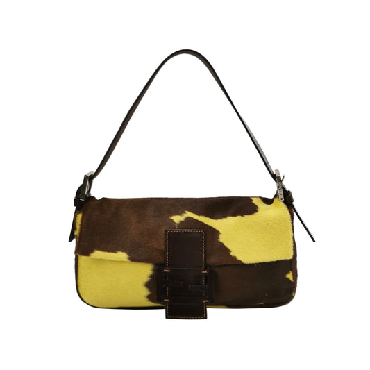 Fendi Baguette Pony-style Calfskin Leather Shoulder Bag in Yellow Cow Print
