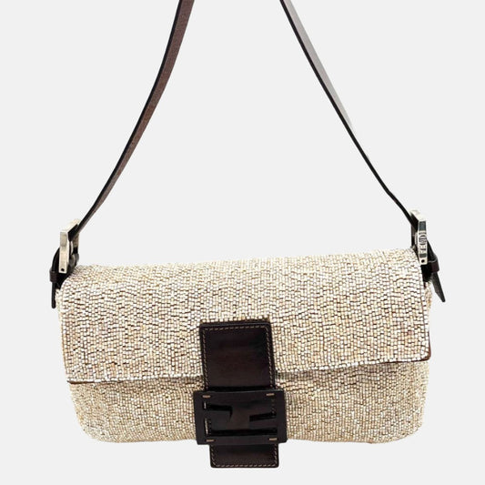Fendi Baguette Shoulder bag with Glitter Beige Beads