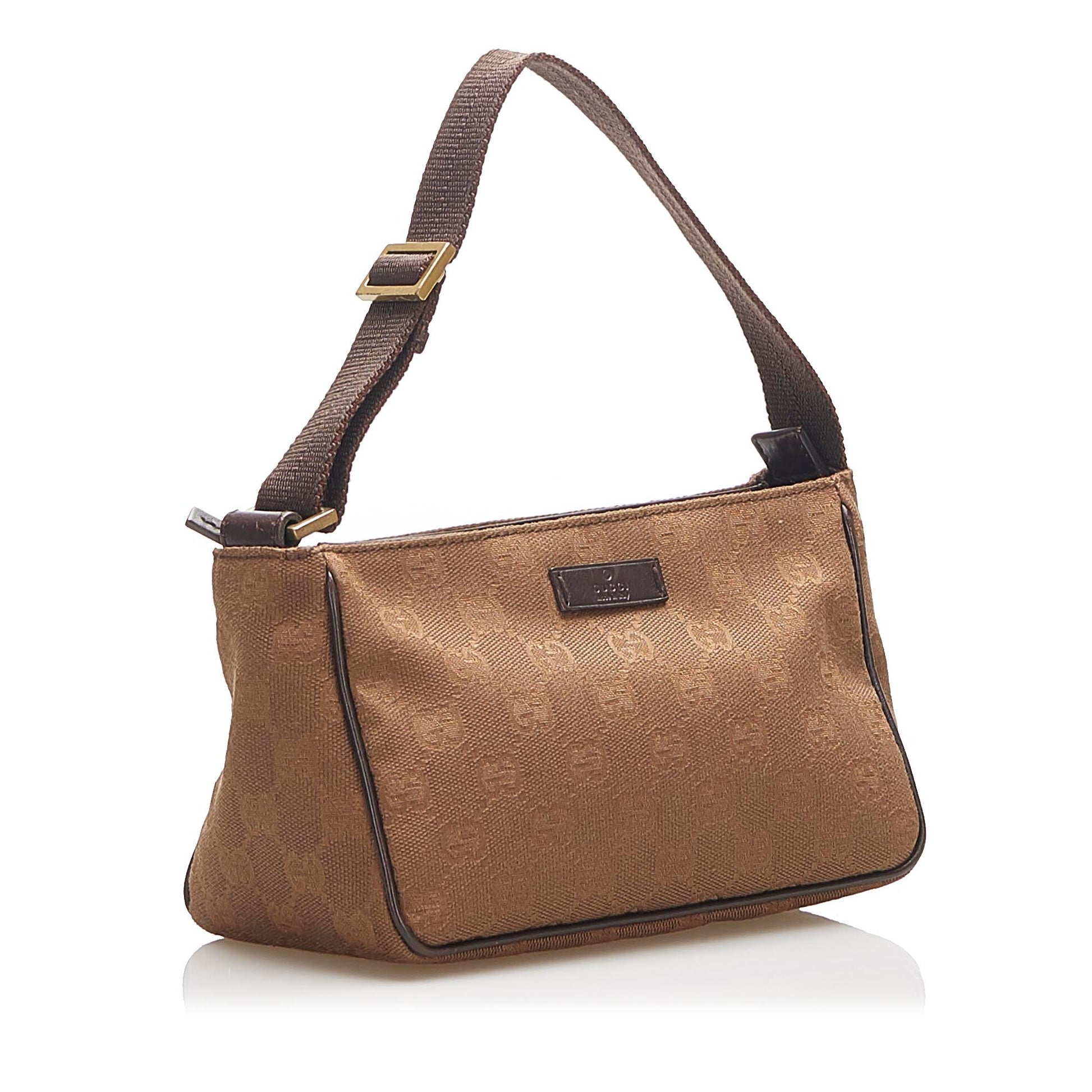Gucci Baguette Leather Canvas Shoulder Bag