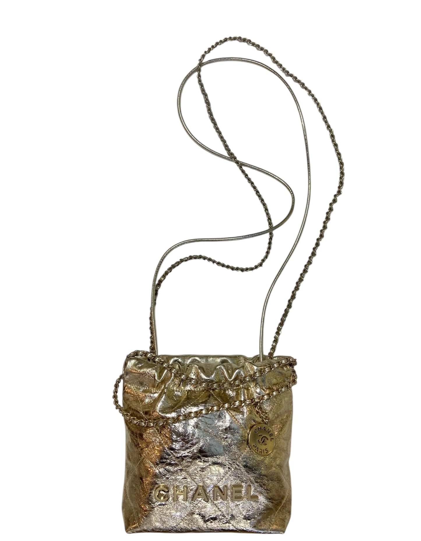 Chanel 2025 Metallic Calfskin Quilted Mini Chanel 22 Bag