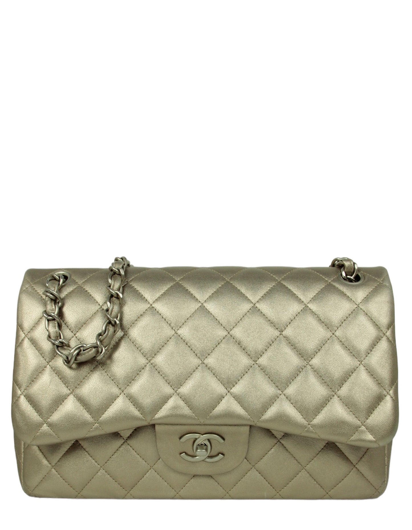 Chanel Gold Lambskin Double Flap Jumbo Bag