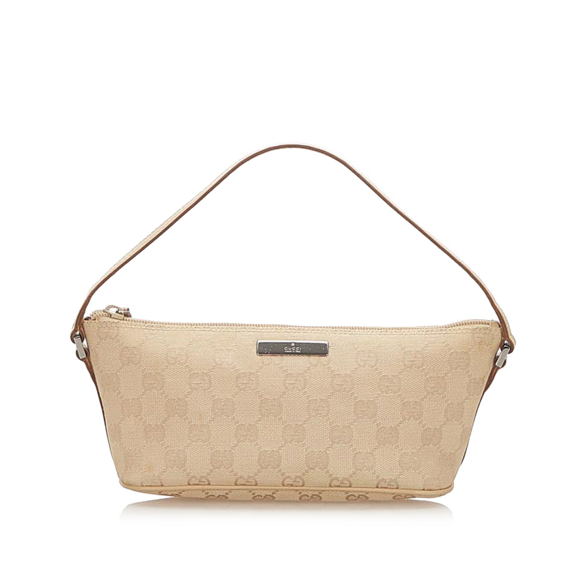 Gucci Baguette Leather Canvas Shoulder Bag