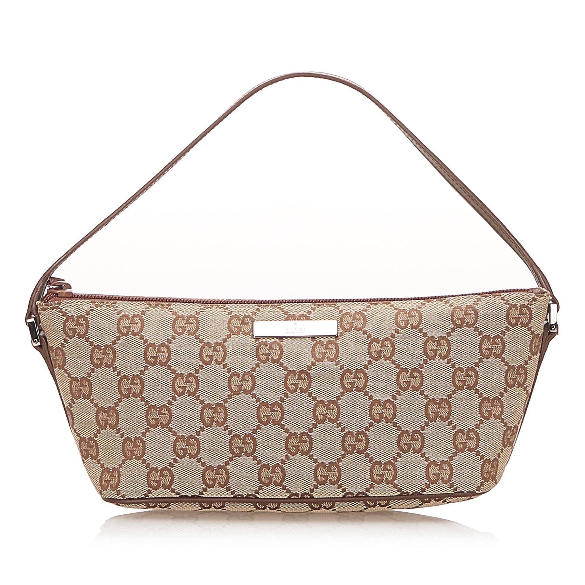 Gucci Baguette Leather Canvas Shoulder Bag