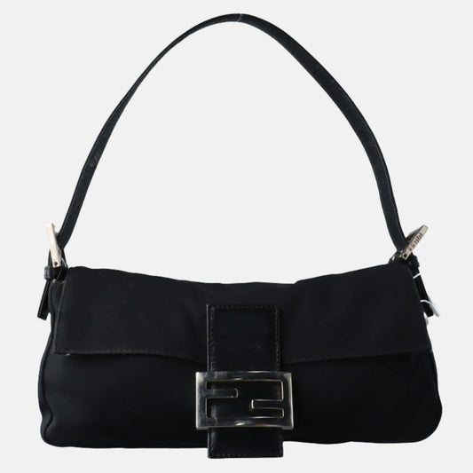 FENDI Baguette   Black Cloth Silver Hardware