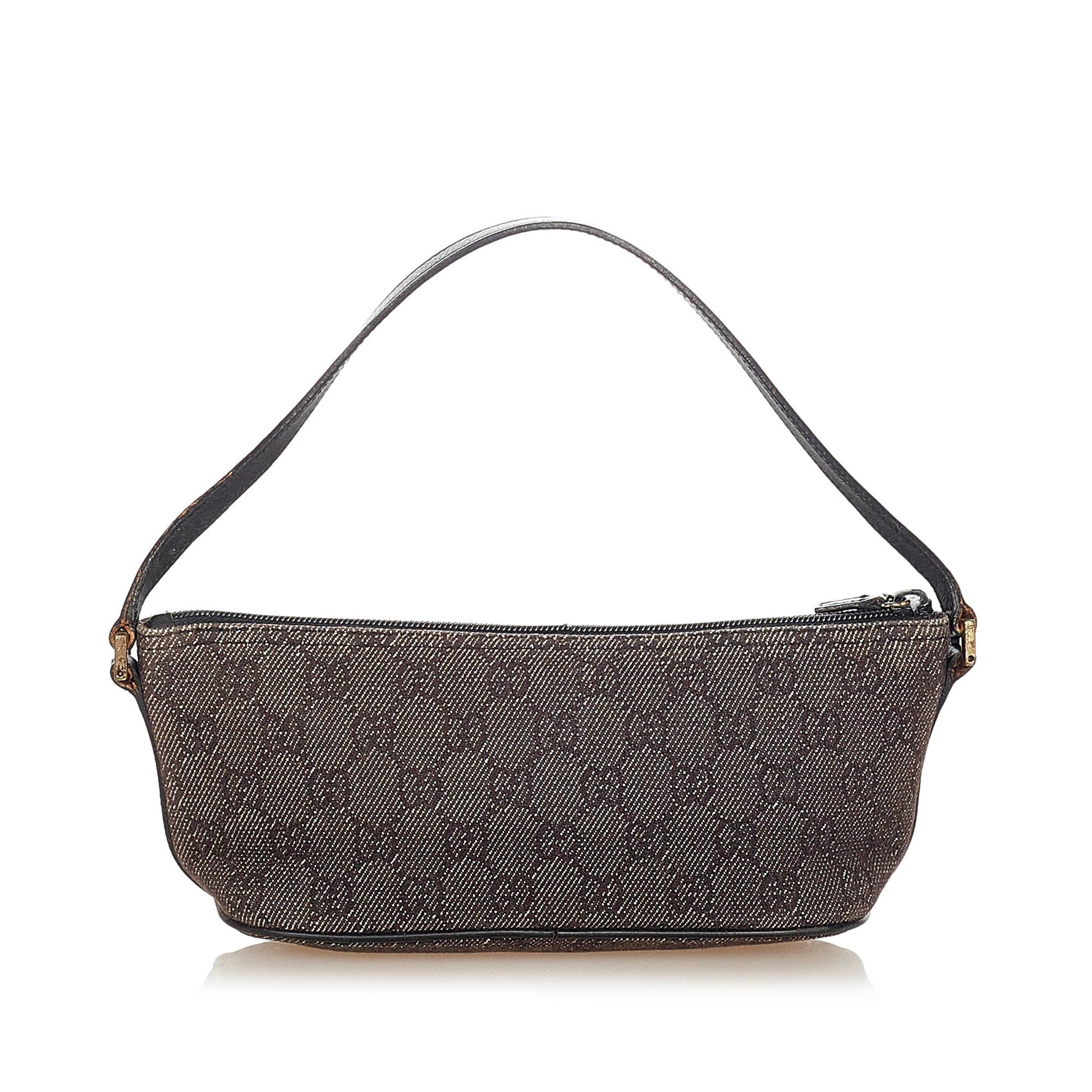 Gucci Baguette Leather Canvas Shoulder Bag