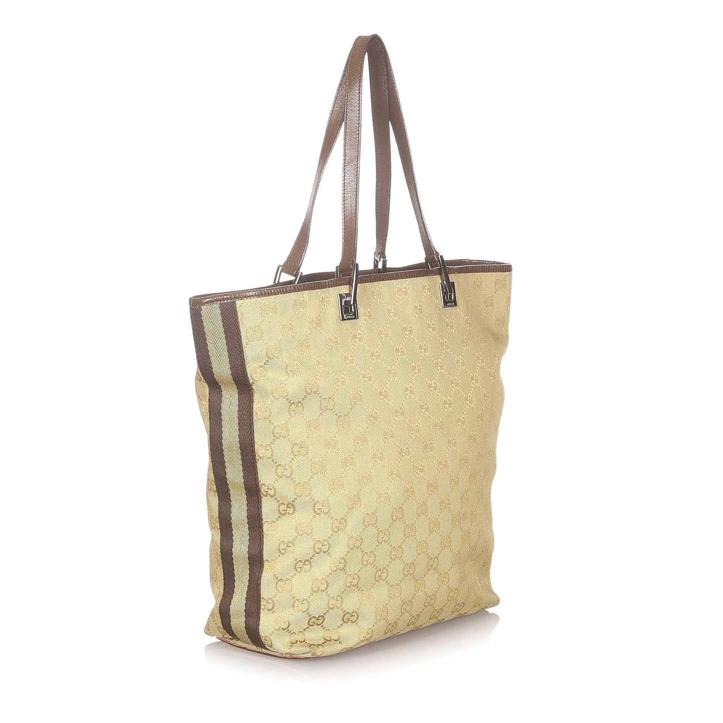 Gucci Web Brown Leather Canvas Tote Style 3