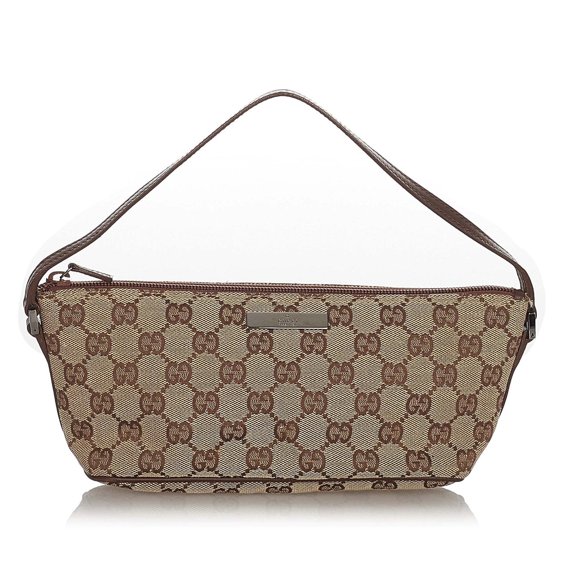 Gucci Baguette Leather Canvas Shoulder Bag