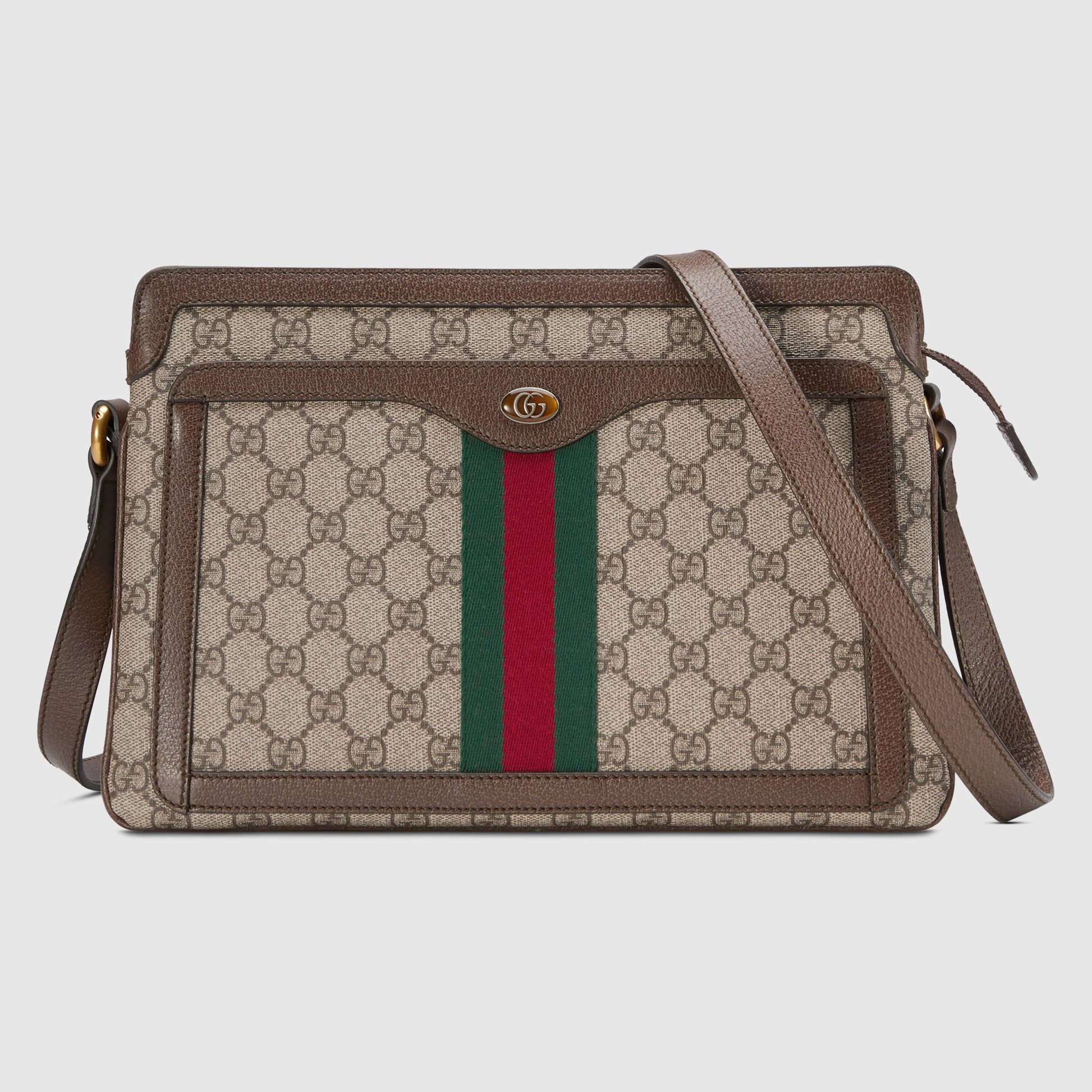 Gucci Monogram Saddle Leather Canvas Crossbody