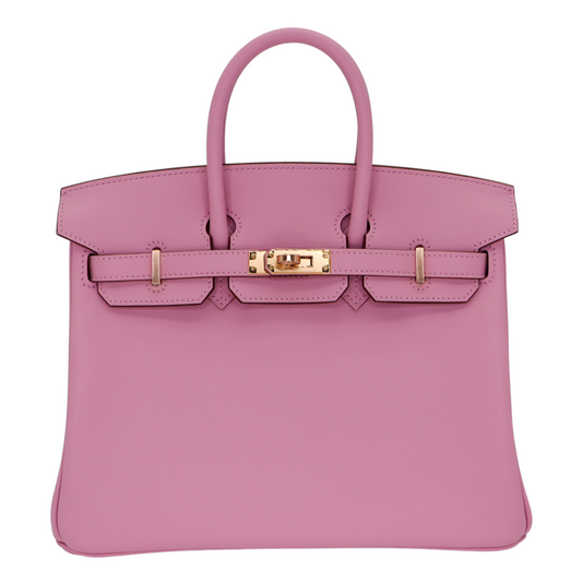 Hermes25cm Birkin Mauve Sylvestre Swift Leather Rose Gold Hardware