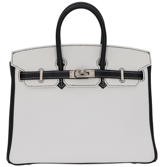 Hermes25cm Birkin HSS White/ Black Clemence Leather Brushed Palladium Hardware