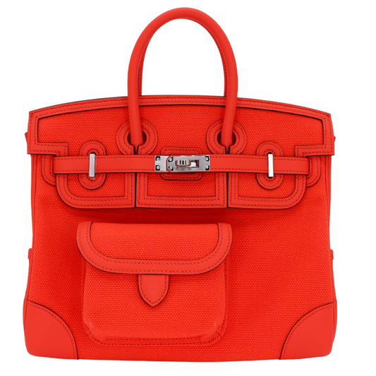 Hermes25cm Birkin Cargo Orange Field Toile/ Swift Leather Palladium Hardware