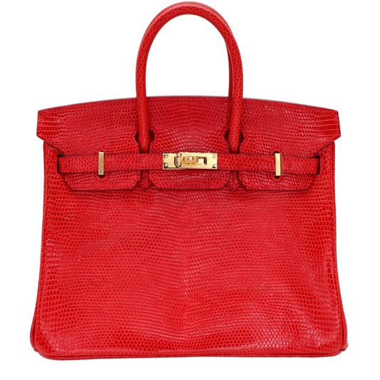 Hermes25cm Birkin Rouge Exotic Lizard Gold Hardware
