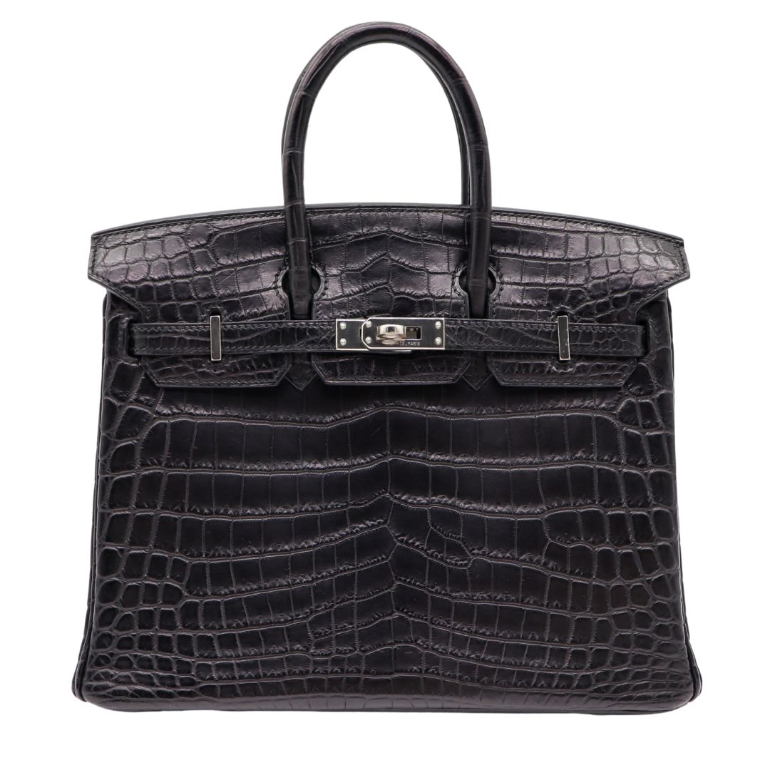 Hermes25cm Birkin Black Matte Niloticus Crocodile Palladium Hardware