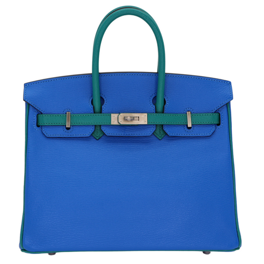 Hermes25cm Birkin HSS Bleu Hydra/ Bleu Paon Chevre Brushed Palladium Hardware