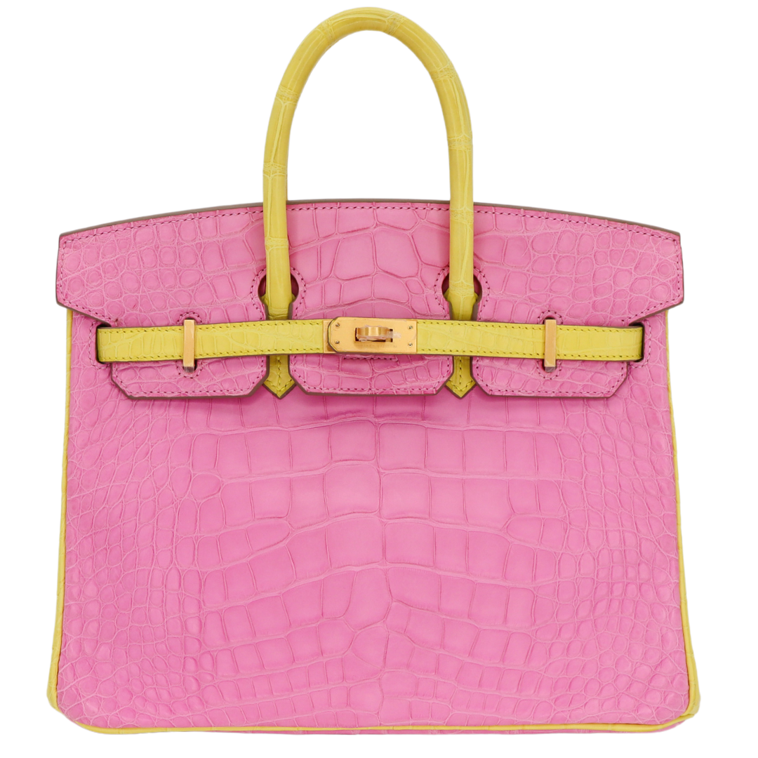 Hermes25cm Birkin HSS Bubblegum/ Mimosa Matte Alligator Brushed Gold Hardware