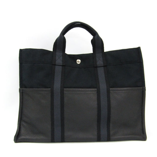 Luxury Hermes Black Canvas Gray Leather Fourre Tout MM Tote ( )
